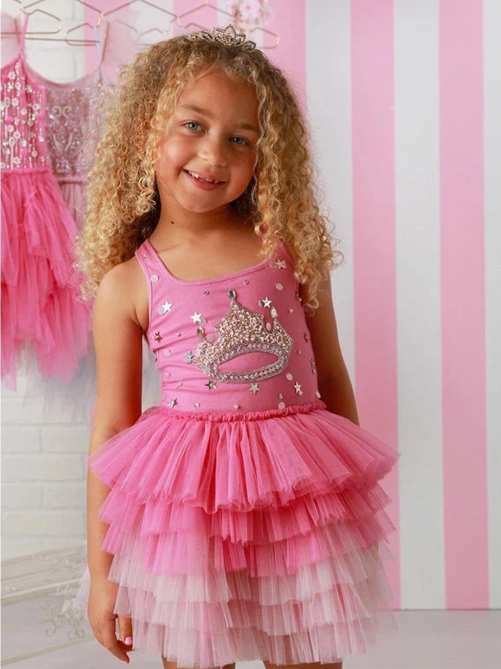 Oh la la couture Girls Pink Princess Tutu Dress - Sparkle Crown Costume